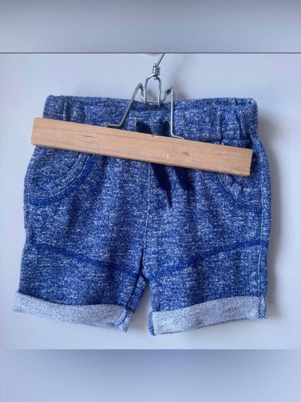 Deux Par Deux Heathered Blue Shorts with Rolled Cuffs 6M